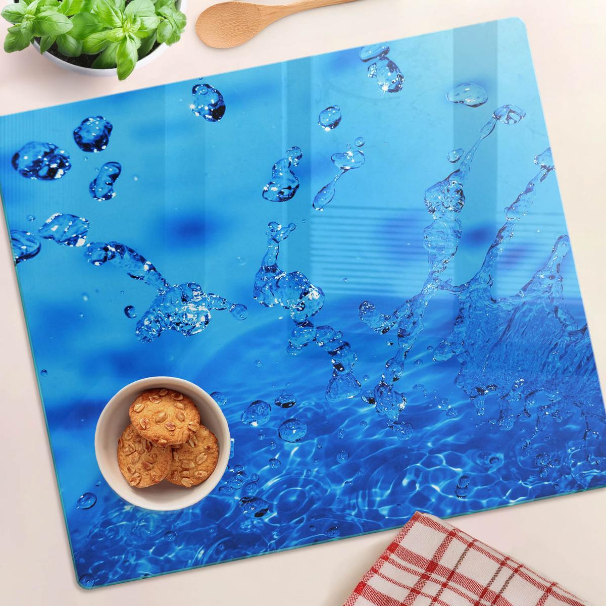 GLASPLATTE 60x52 cm Wassertropfen - Blau, Glas (60/0.4/52cm) - TULUP