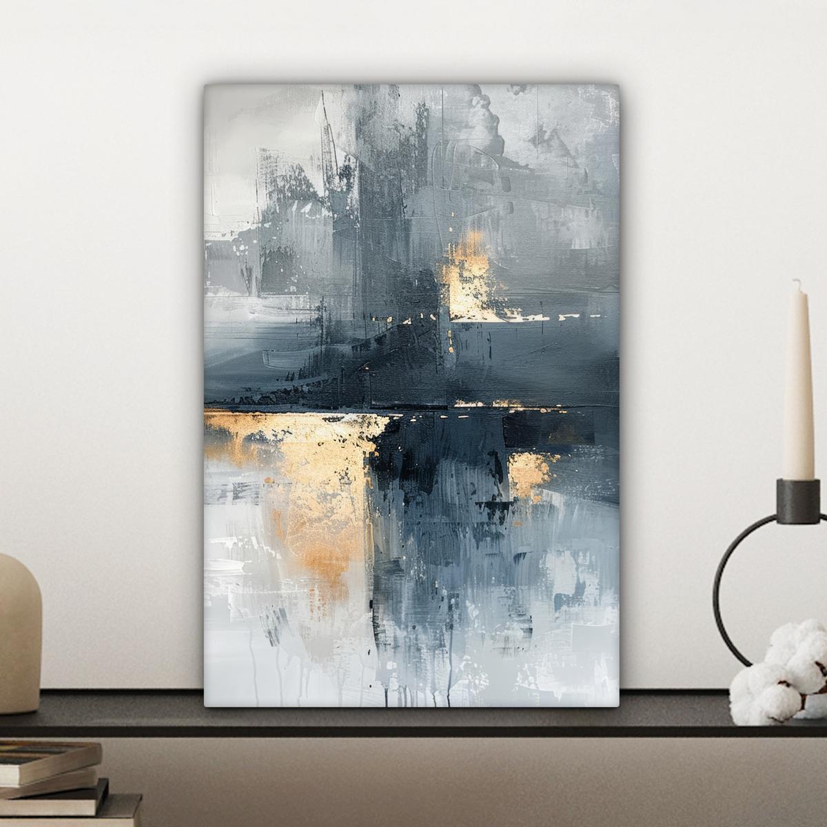 LEINWANDBILD Kunst - Grau - Gold - Abstrakt Deko Wohnzimmer 20x30 cm - Dunkelgrau, Textil (20/30cm) - MuchoWow