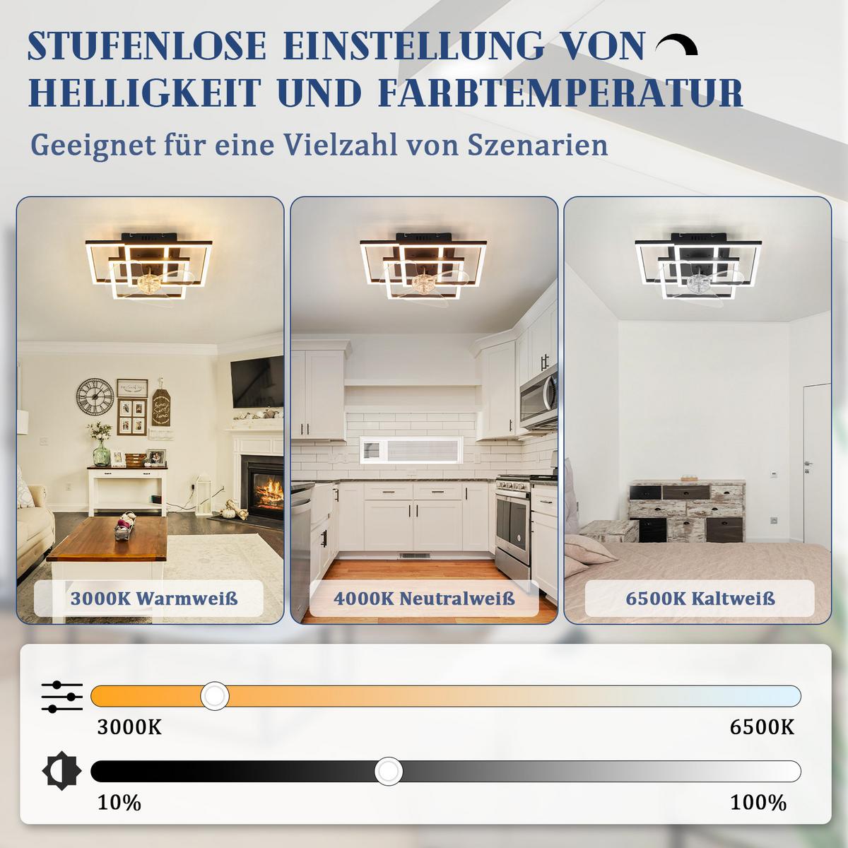DECKENVENTILATOR Mit Beleuchtung Qalen 37/37/16.5 cm - Schwarz, Kunststoff/Metall (37/37/16.5cm) - ZMH