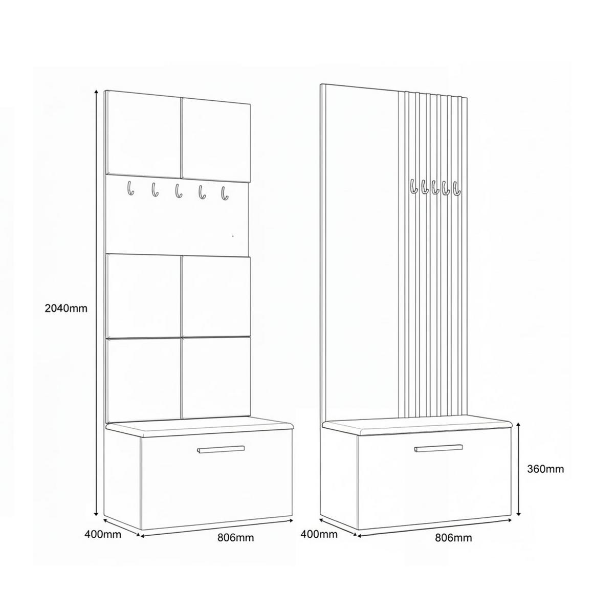 GARDEROBENSCHRANK MODULO 161,2/204/40 cm Modern Garderobe-Set Weiß - Weiß/Grau, Holzwerkstoff (161.2/204/40cm) - MASSENO