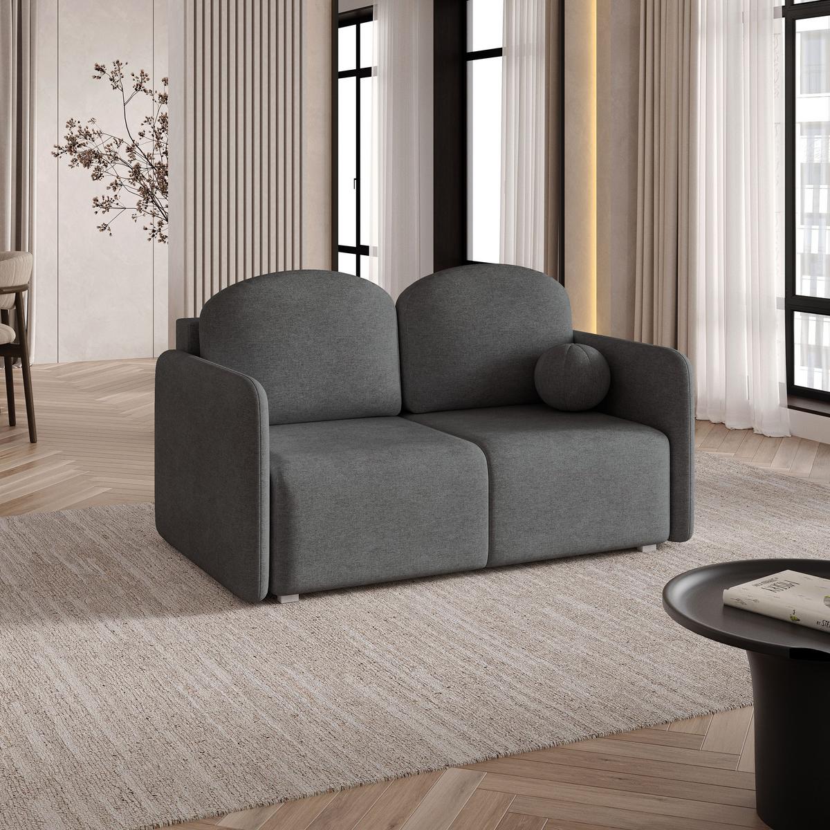 BETTSOFA SUVI II NV Grau Geflochtener Stoff mit Schlaffunktion - Grau, Textil (90/85/153cm) - MASSENO