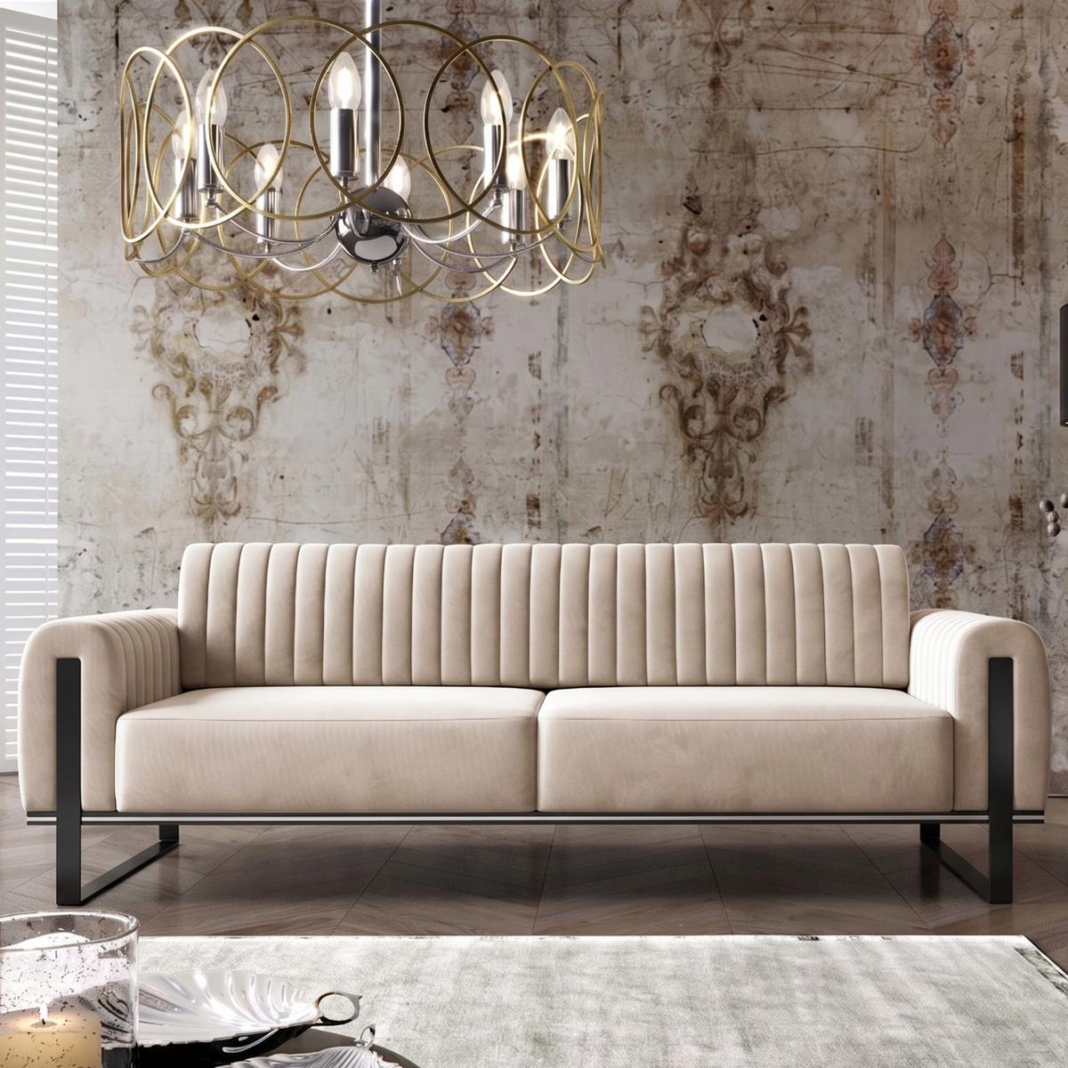 SOFA Parissa 228 cm - Ecru/Schwarz, Textil/Metall (228/79/92cm) - Selsey