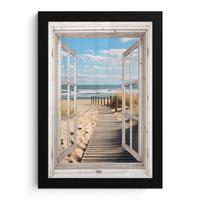 POSTER MIT RAHMEN Fenster - Meer - Küste - Natur - Ausblick - Strand - Wattenmeer Poster 20x30 cm - Beige, Papier (20/30cm) - MuchoWow