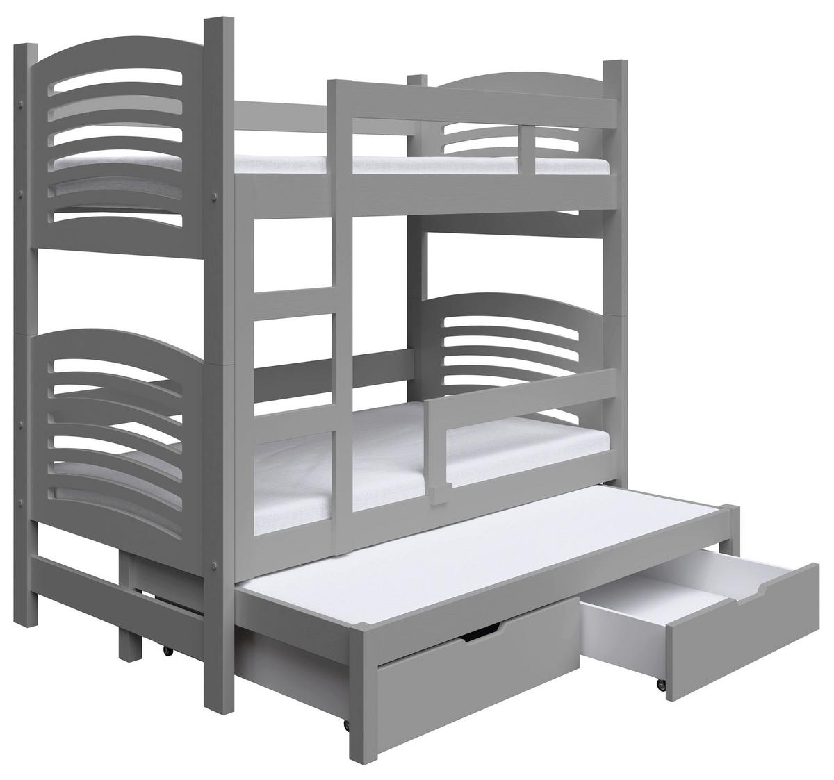 ETAGENBETT FÜR 3 PERSONEN MIT MATRATZEN Cami 75x180 cm - Grau, Holz (75/180cm) - Selsey
