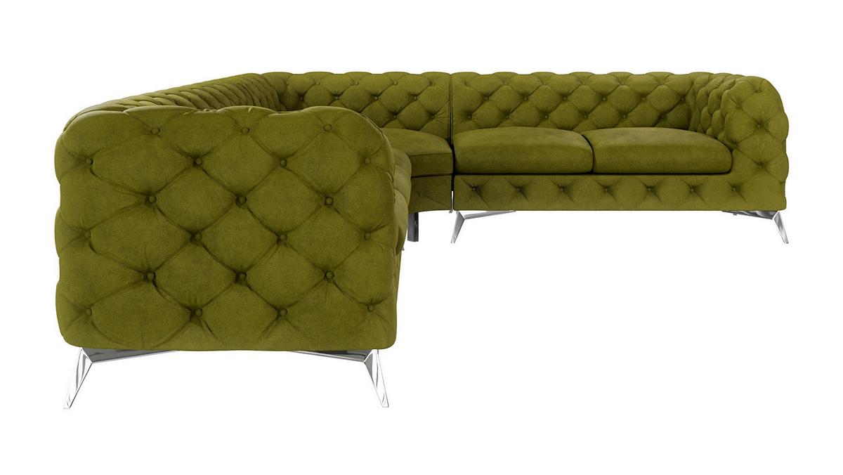 ECKSOFA Chesterfield Laura Olive Samt - Silberfarben/Olivgrün, Holz/Textil (323/264cm) - S-Style Möbel