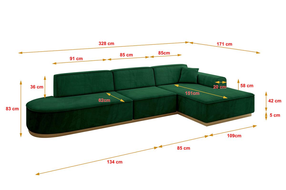 ECKSOFA Ottomane Rechts IREA-L2-v2 - 328x171x83 cm Grün - Grün, Holzwerkstoff/Textil (171/328cm) - ALTDECOR