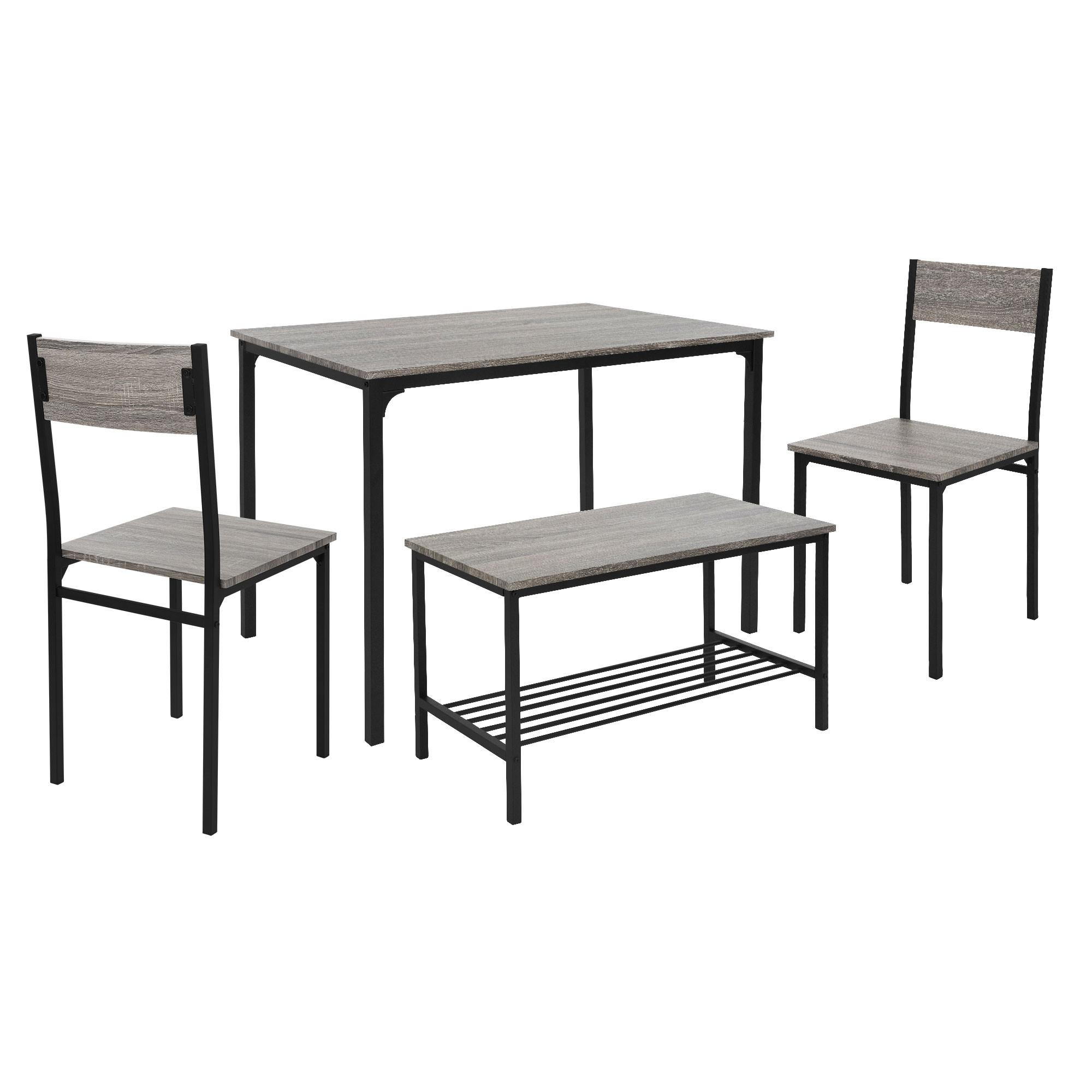 ESSTISCH SET 4-teilig Eiche Grau - Schwarz/Grau, Holzwerkstoff (70/86.5/110cm) - ML-DESIGN
