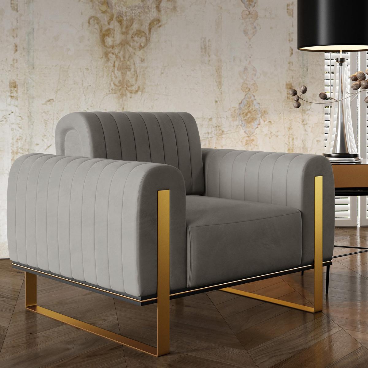 SESSEL Parissa 106 cm - Goldfarben/Hellgrau, Holz/Metall (106/79/92cm) - Selsey