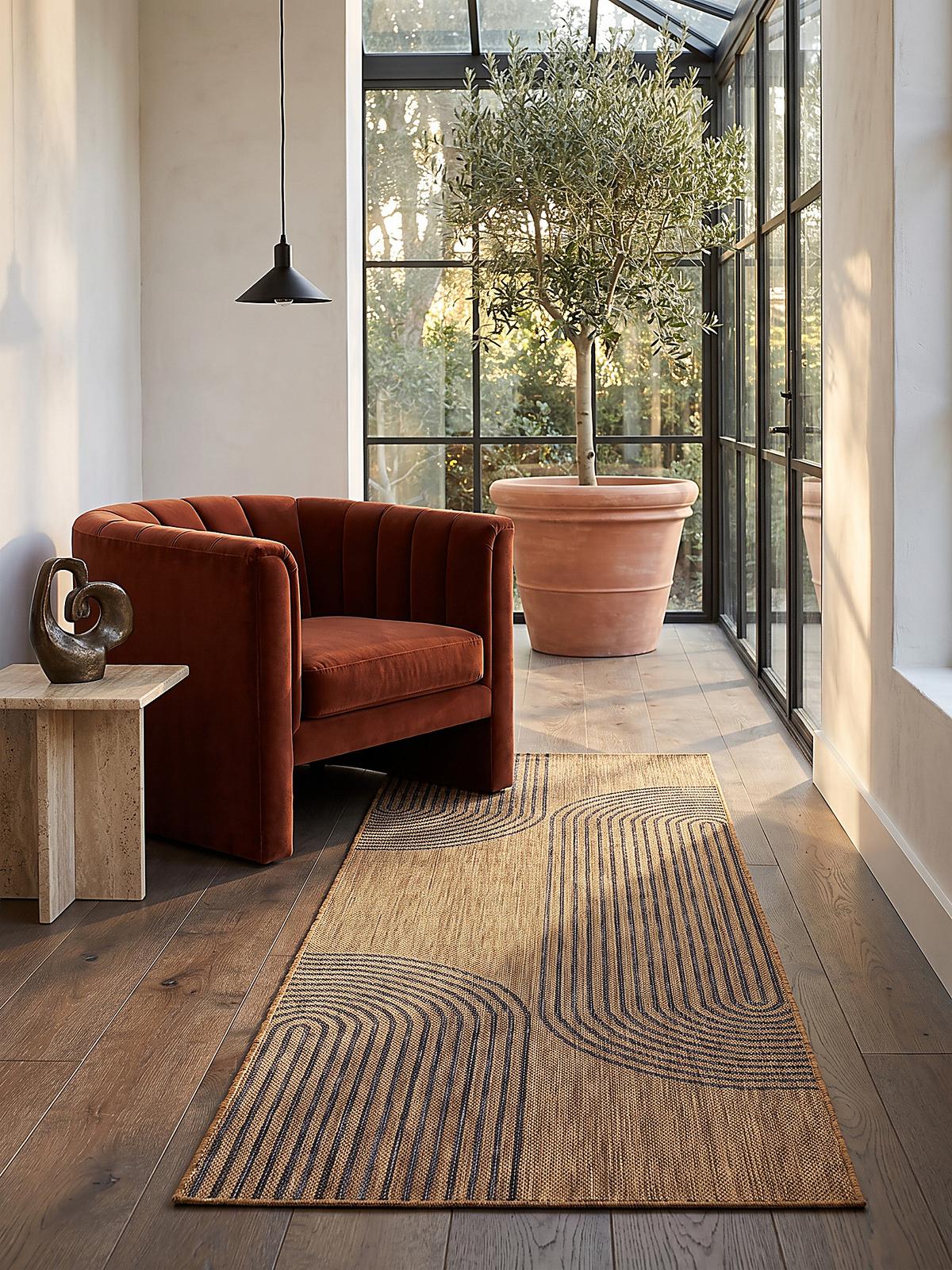LÄUFER Outdoor, Fußbodenheizung-geeignet, mit Bogenmuster, VIGOLENO in Braun-Schwarz, 80 x 150 cm - Braun, Textil (80/150cm) - KADIMA DESIGN