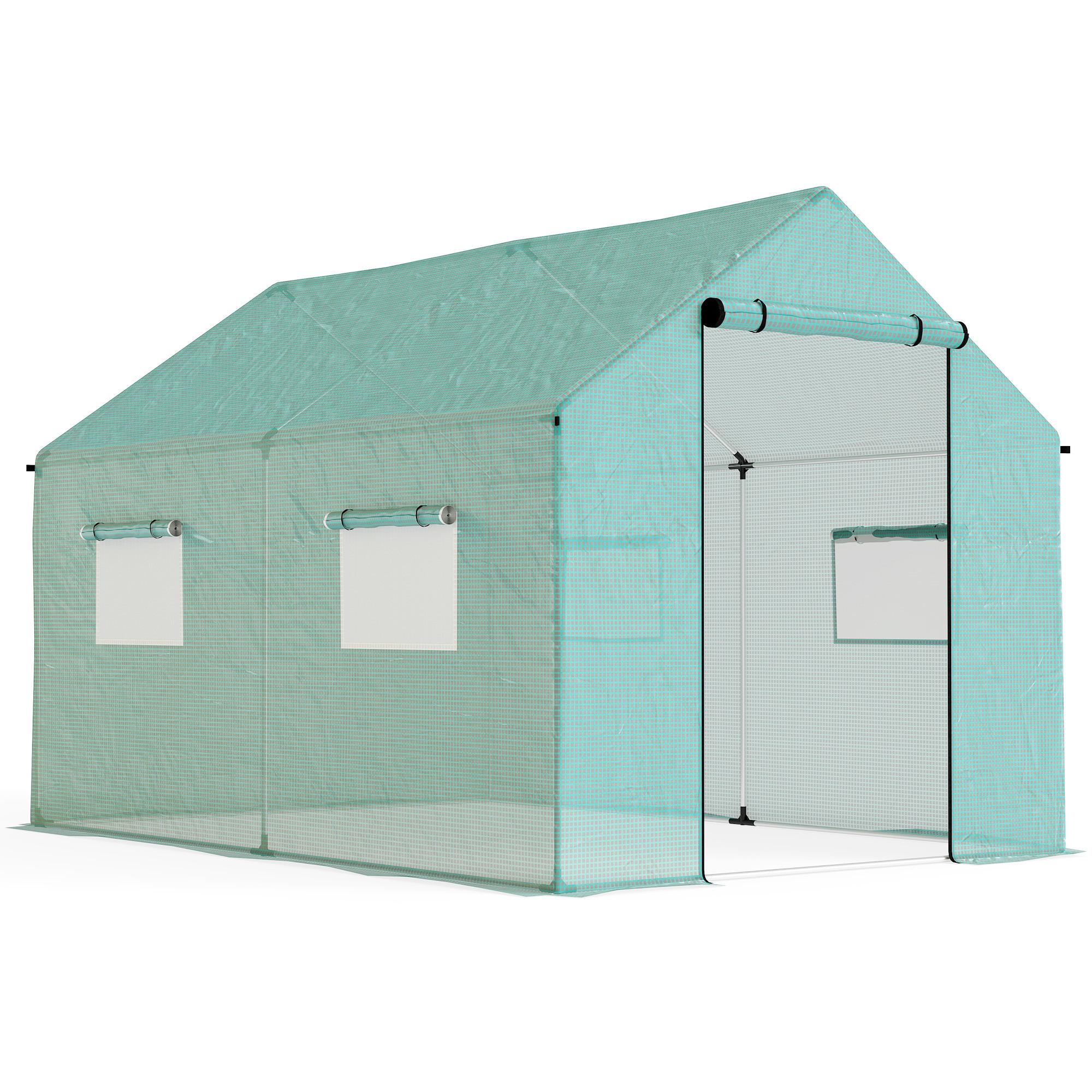 FOLIENGEWÄCHSHAUS, 2 x 3 x 2 m Gewächshaus, Treibhaus mit Rollfenster, Rolltür - Grün, Metall (300/200/200cm) - Outsunny