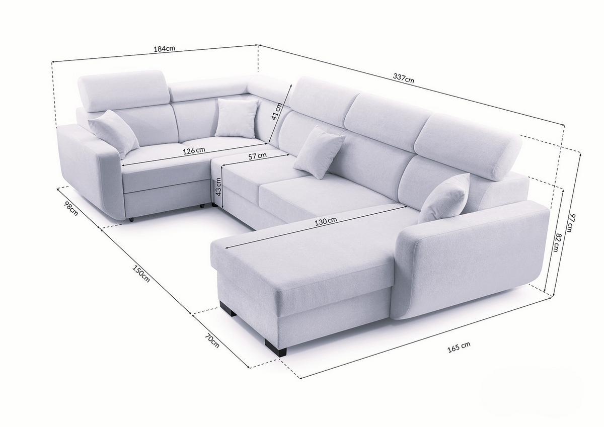 WOHNLANDSCHAFT CASTELLO Grün Plüsch-Stoff mit Schlaffunktion - Grün, Holz (337/97/184cm) - MASSENO