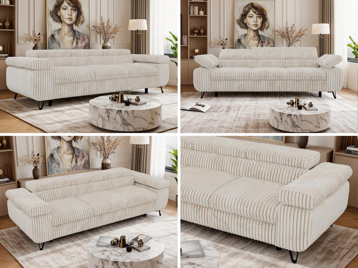 3-SITZER SOFA PETER - Beige Cord - Beige/Creme, Textil/Metall (262/76/99cm) - MKS