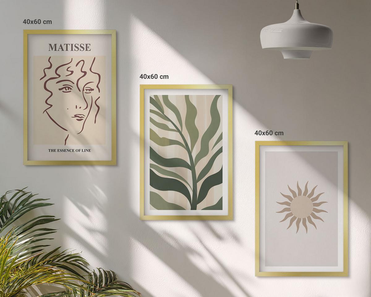 BILDER SET 3er Set - 40x60 cm Goldrahmen - Abstrakte Pflanzenmuster - Goldfarben, Kunststoff (40/60cm) - TULUP