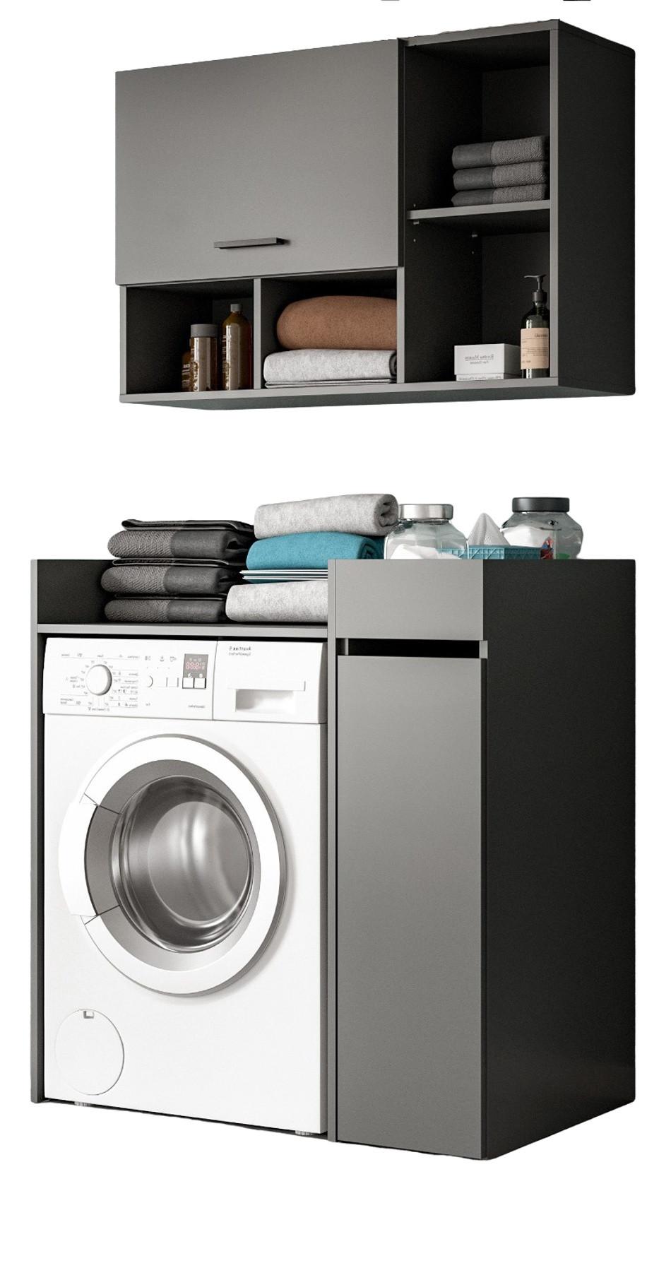 WASCHMASCHINENSCHRANK grau Set 3-teilig 95 x 195 cm, Waschmaschinenumbau mit Stauraum - Schwarz/Grau, Holzwerkstoff/Kunststoff (95/195/60cm) - Inn.Furn