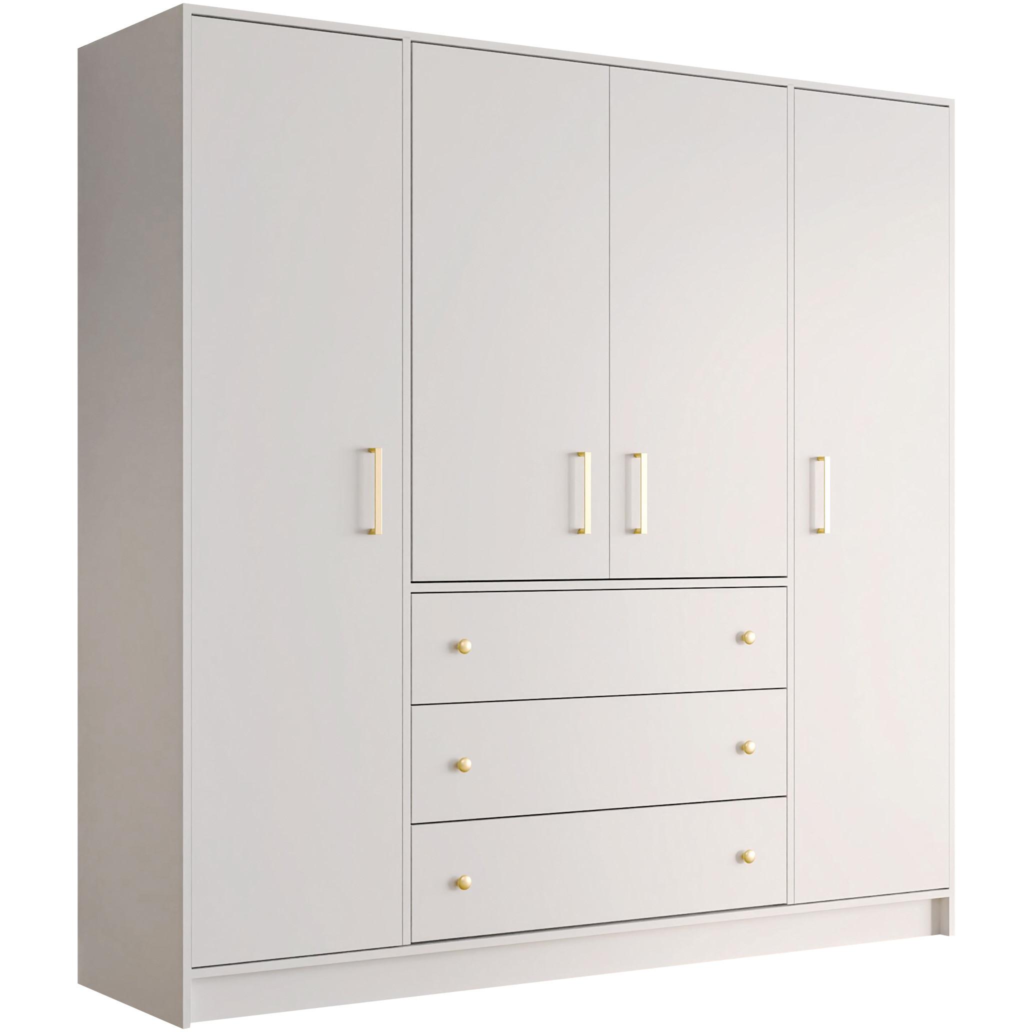 DREHTÜRENSCHRANK Rilo mit 4 Türen und 3 Schubladen, 200 cm, Kaschmir - Kaschmir/Goldfarben, Holzwerkstoff (196/200/58cm) - Beautysofa