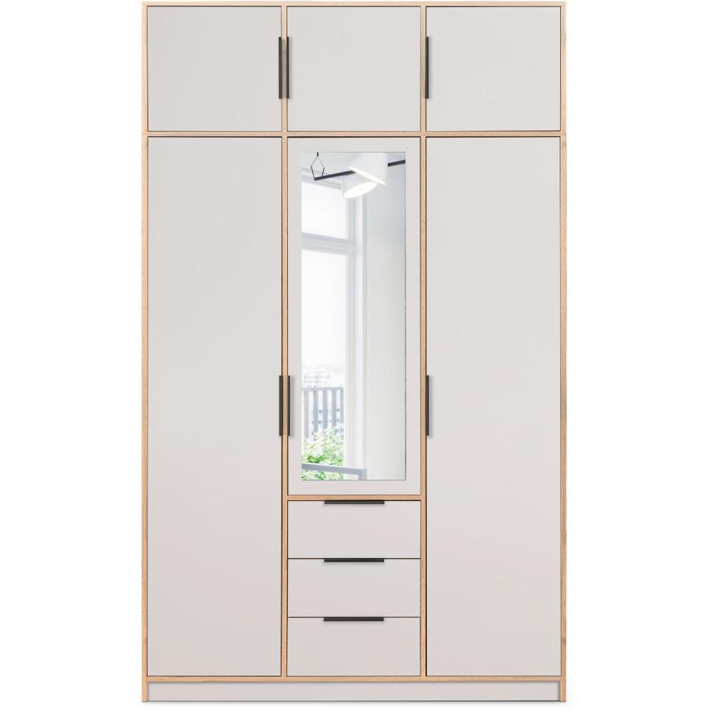 DREHTÜRENSCHRANK Livo mit 3 Türen und 3 Schubladen, mit Schrankaufsatz, kaschmir+eiche Wotan, 150 cm - Kaschmir/Eiche Wotan, Holzwerkstoff (150/245/57cm) - Beautysofa