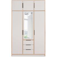 DREHTÜRENSCHRANK Livo mit 3 Türen und 3 Schubladen, mit Schrankaufsatz, kaschmir+eiche Wotan, 150 cm - Kaschmir/Eiche Wotan, Holzwerkstoff (150/245/57cm) - Beautysofa
