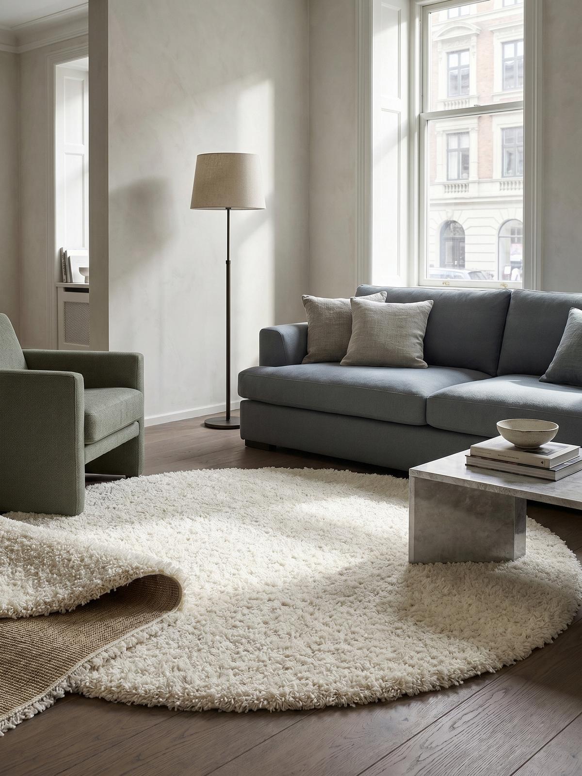 HOCHFLORTEPPICH RHEIN, einfarbig, aus Polypropylen, Creme, Ø 200 cm - Beige, Textil (200/200cm) - KADIMA DESIGN