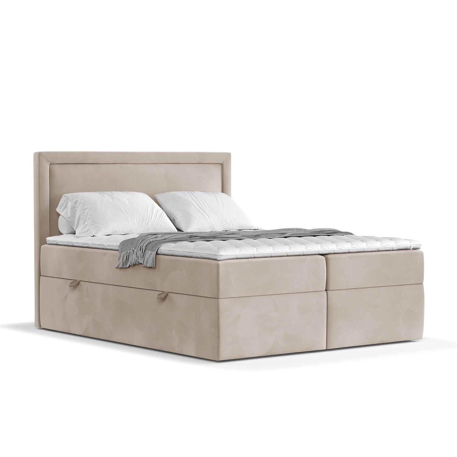 BOXBETT Jodan 140/200 cm Beige im Magic Velvet Stoff - Beige/Schwarz, Holz/Holzwerkstoff (140/200cm) - AltaBeds
