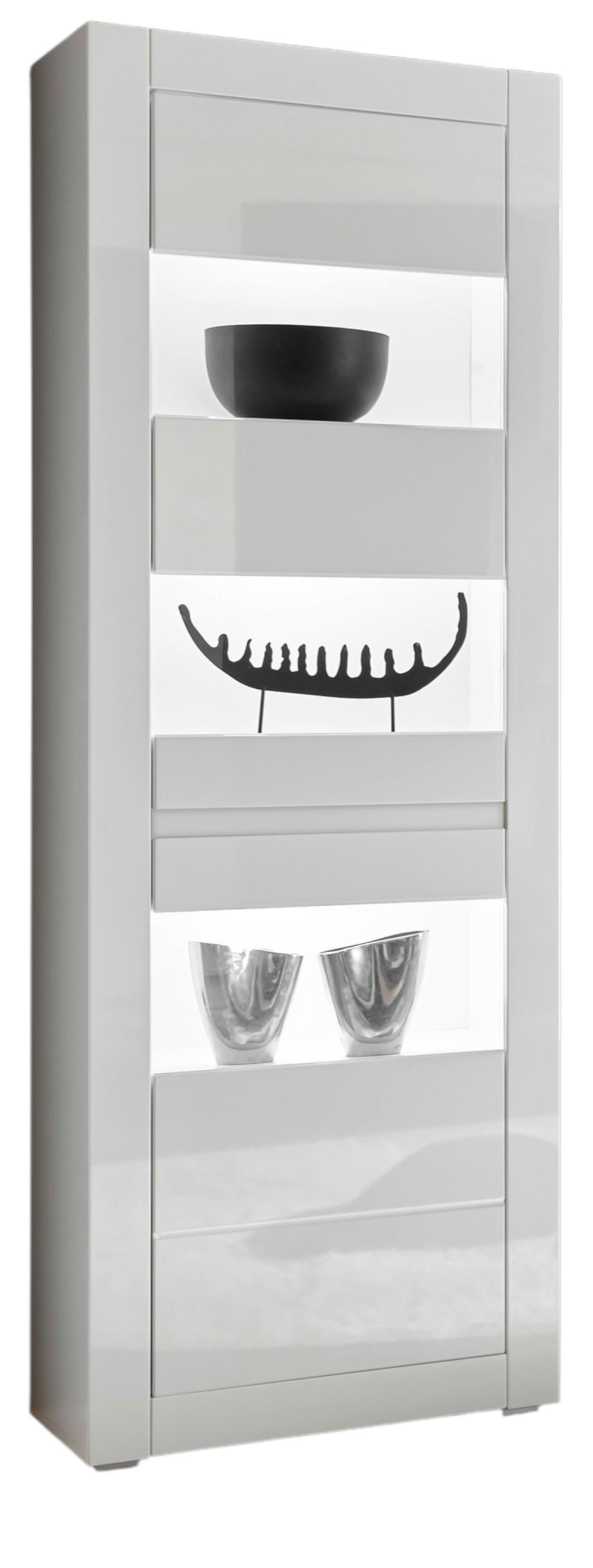 VITRINE Hochglanz weiß, mit weiß oder grau, 66 x 200 cm Soft-Close - Weiß Hochglanz/Weiß, Glas/Holzwerkstoff (66/198/35cm) - Furn.Design
