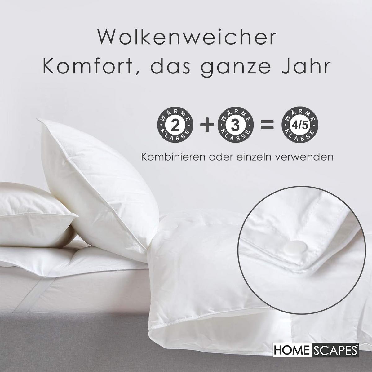 4-JAHRESZEITEN-BETTDECKE 135/200 cm, Gänsefedern & Daunen - Weiß, Textil (135/200cm) - Homescapes