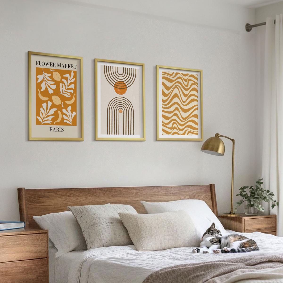 BILDER SET 3er Set - 40x60 cm Goldrahmen - Poster mit geometrischen Pflanzenmustern - Goldfarben, Kunststoff (40/60cm) - TULUP
