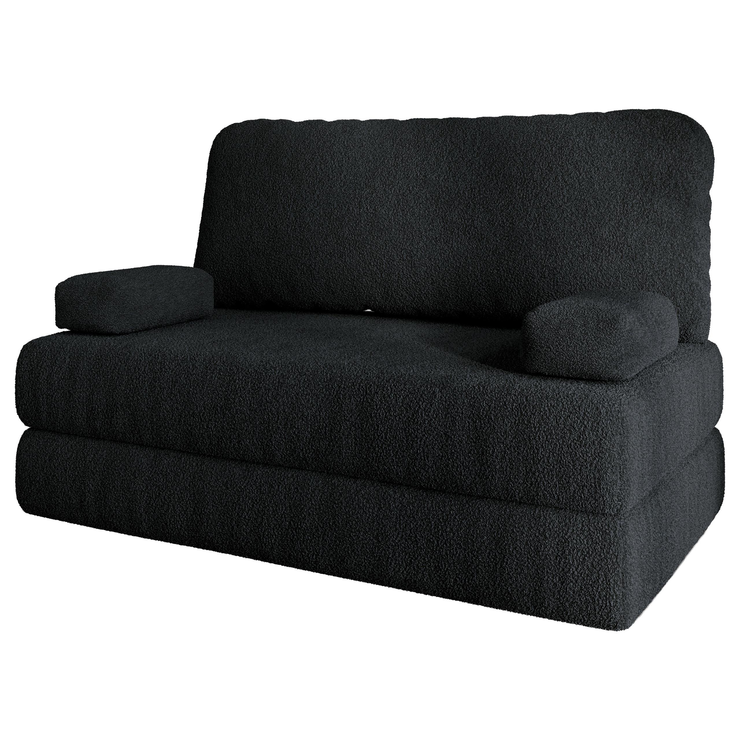 BETTSOFA KESTE aus Schaumstoff Bucle-Stoff Schwarz Schlaffunktion - Schwarz, Textil (140/86/60cm) - MASSENO