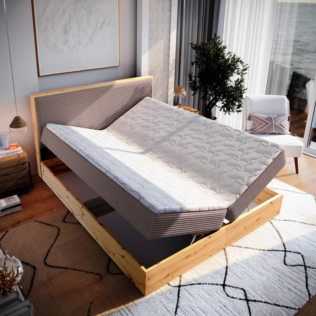 BOXBETT VERDON 160x200 cm mit Matratze und Topper - Rosa - Rosa, Holz (160/200cm) - MASSENO