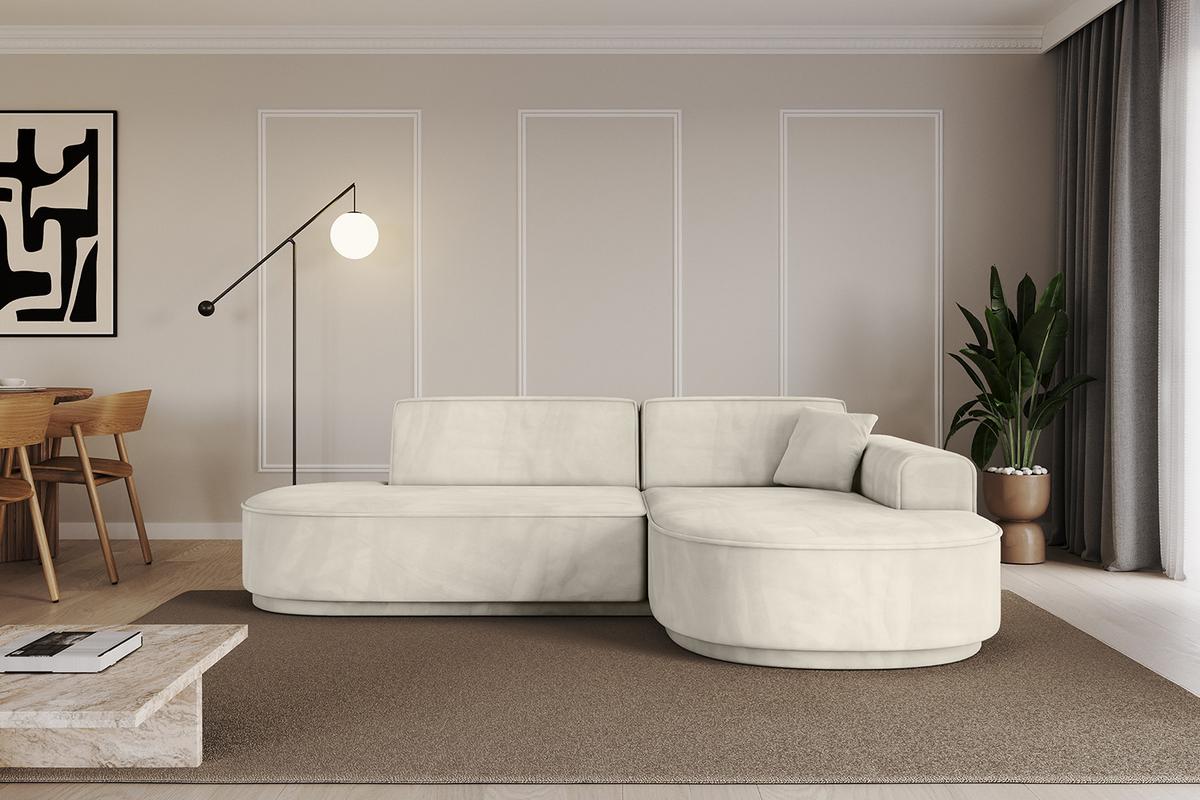 ECKSOFA Ottomane Rechts MARI-L1-v3 - 243x171x83 cm Ecru Velours - Ecru/Schwarz, Holzwerkstoff/Kunststoff (171/243cm) - ALTDECOR
