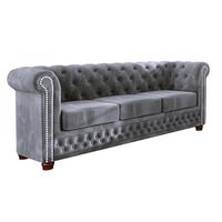 CHESTERFIELD-SOFA 3-sitzer Lauren Grau Samt - Braun/Grau, Holz/Textil (203/72/86cm) - S-Style Möbel