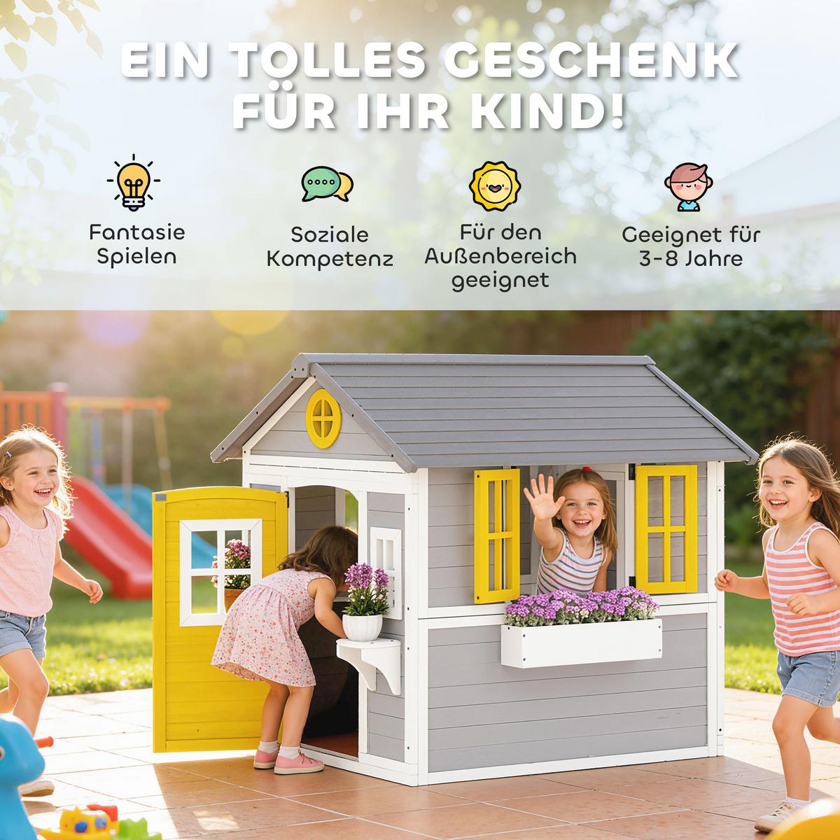 SPIELHAUS Tannenholz Grau - Grau, Holz (112/135/126cm) - Outsunny