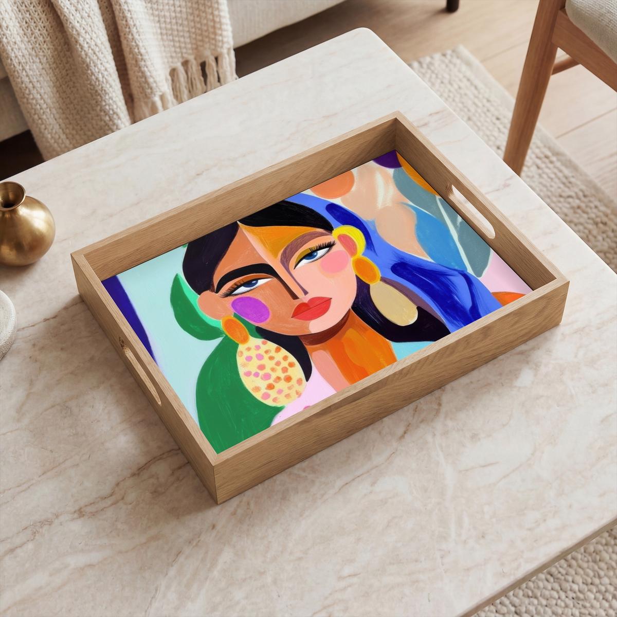 TABLETT Porträt - Frau - Modern 40x30 cm - Multicolor, Holz (40/5/5cm) - OnlyWow
