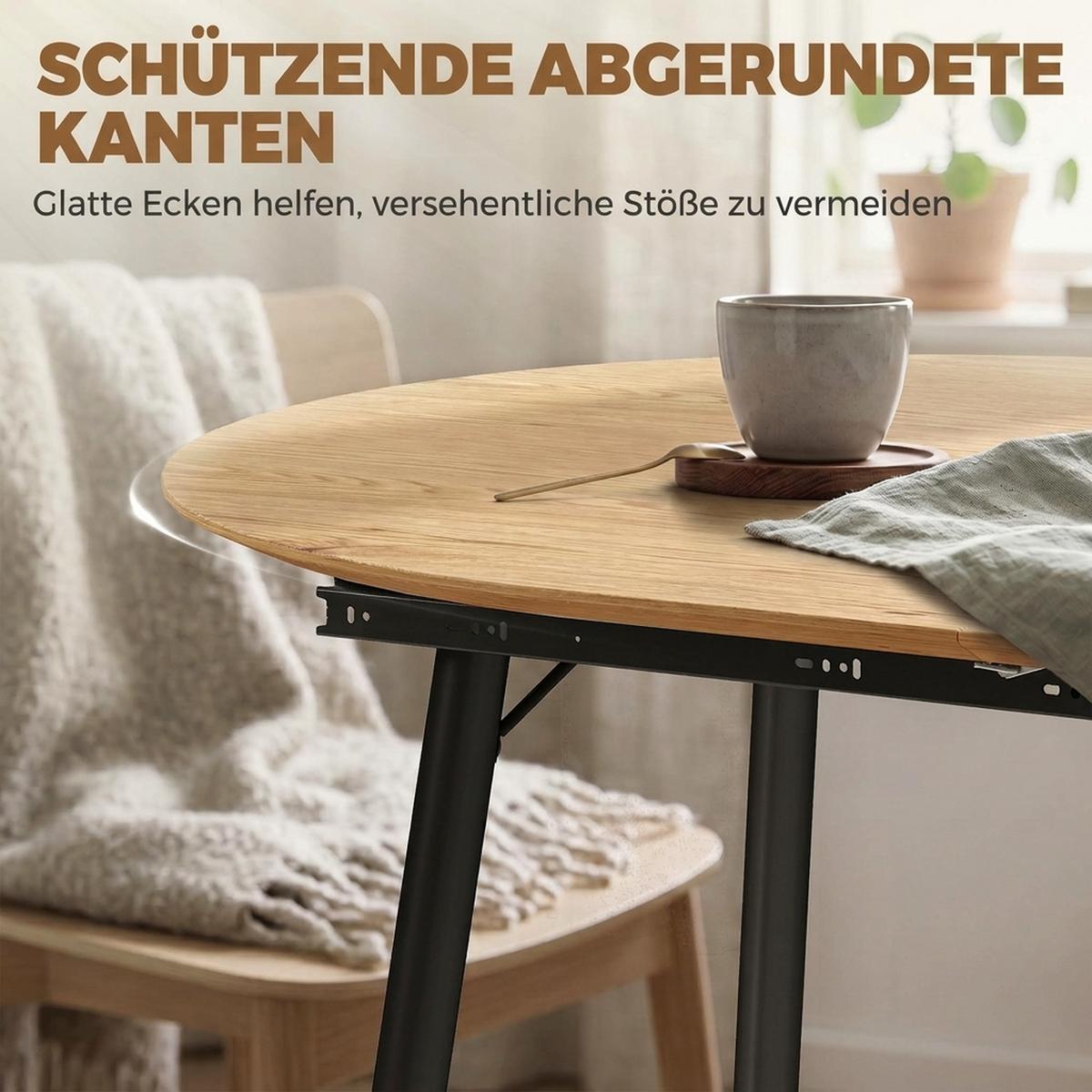 AUSZIEHBARER-ESSTISCH MDF Eiche - Eichefarben/Schwarz, Holzwerkstoff/Metall (160/80/75cm) - HOMCOM