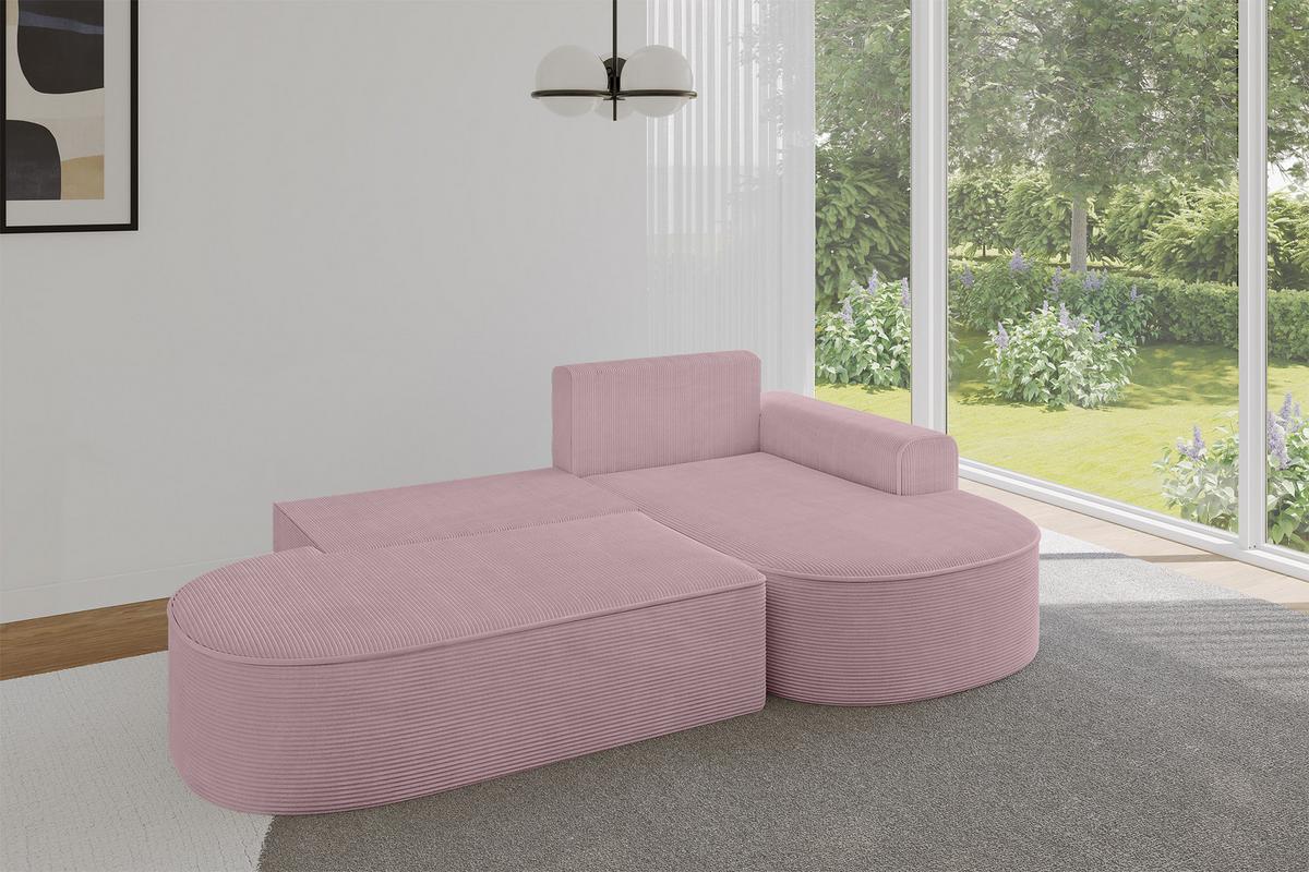 ECKSOFA mit Schlaffunktion und Bettkasten Ottomane Rechts MARI-L1-S - 283x167x73 cm Rosa Cord - Schwarz/Rosa, Holzwerkstoff/Kunststoff (167/283cm) - ALTDECOR