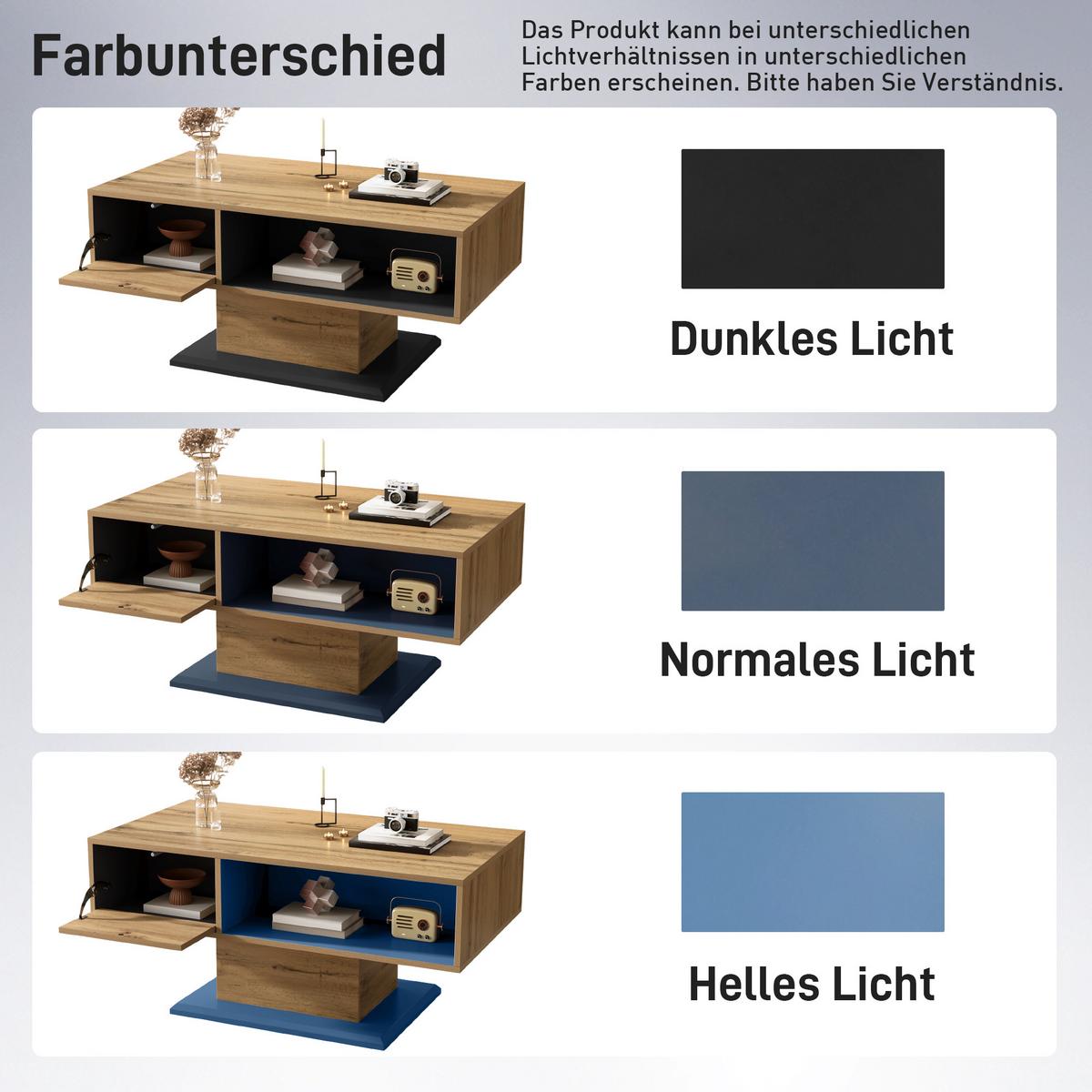 COUCHTISCH in Eiche-Optik & Grau Mit Klappfach & beidseitigem Stauraum - Grau, Holzwerkstoff (50/100/46.5cm) - Urban Meuble