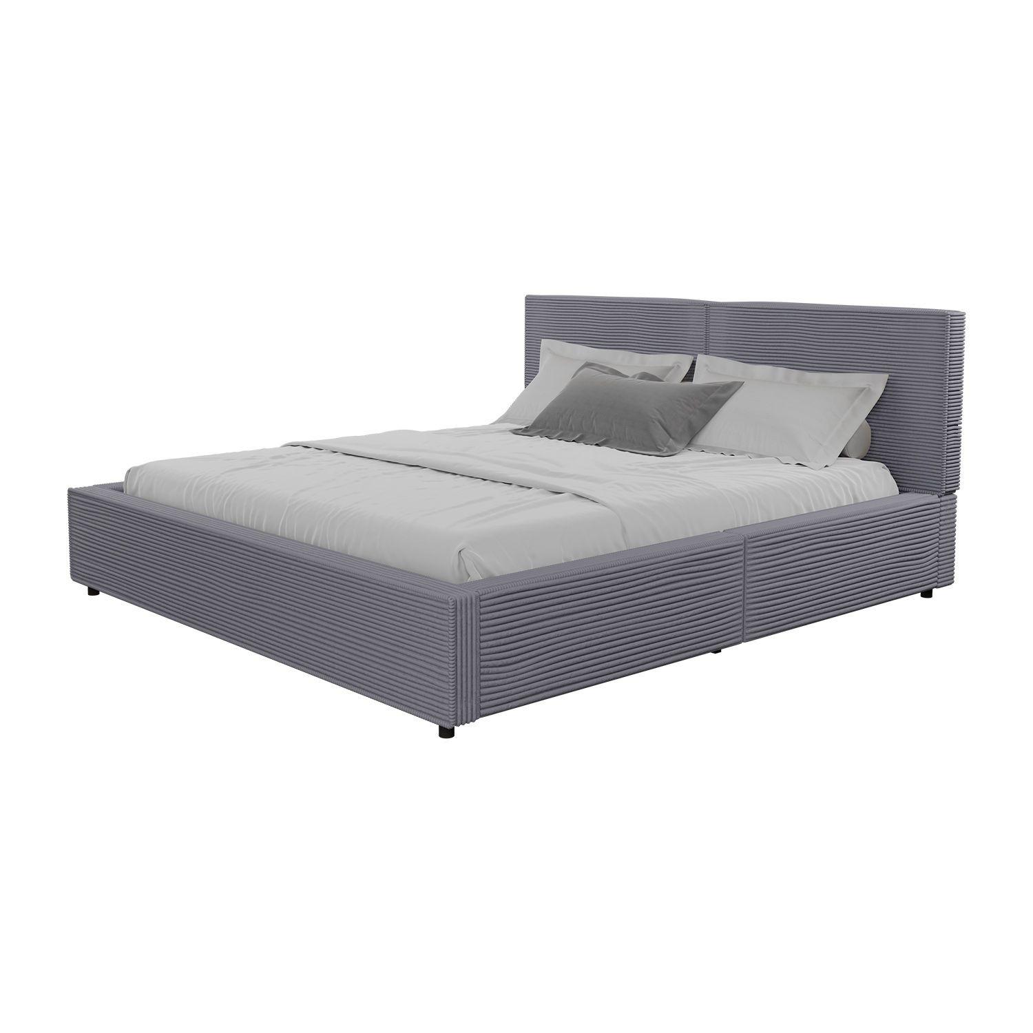 POLSTERBETT Salerno Cord grau 180x200 cm - Grau, Textil (180/200cm) - Juskys