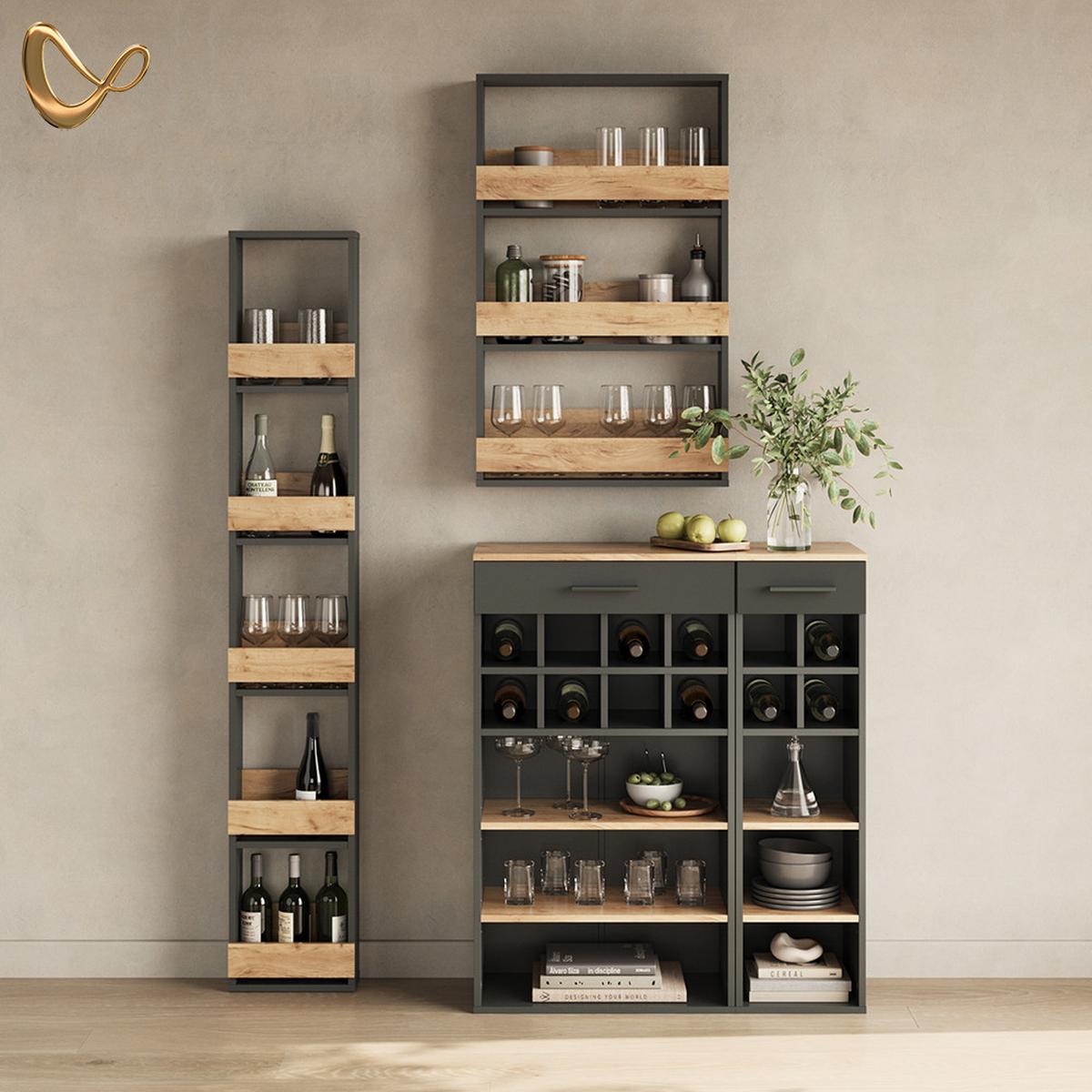 WEINGLASREGAL Regusa Goldkraft Eiche/Anthrazit 60 x 98 cm - Honigeiche/Anthrazit, Holzwerkstoff (60/98/15.1cm) - Livinity®