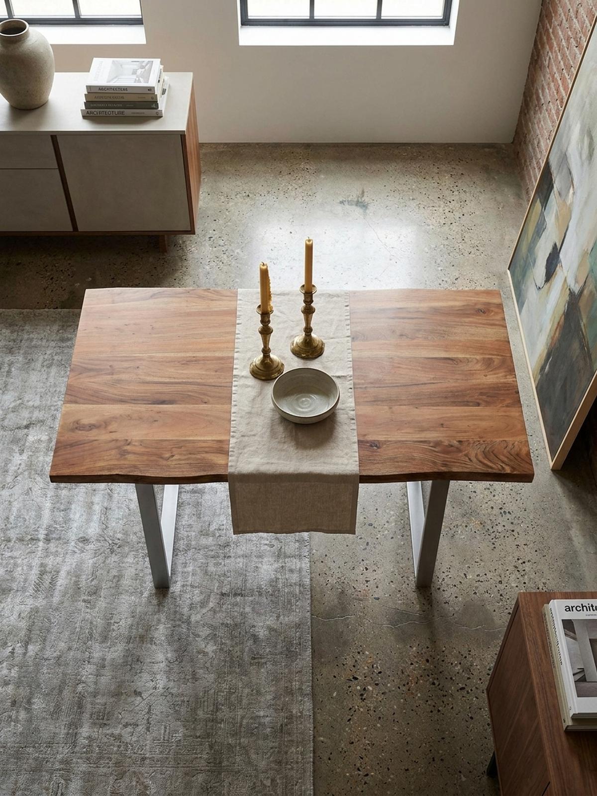 ESSTISCH Massivholz Baumkante Metallgestell Handgefertigt TARN, Goldbraun-Chrom 160x80x76 cm - Chromfarben/Braun, Holz/Metall (80/160/76cm) - KADIMA DESIGN