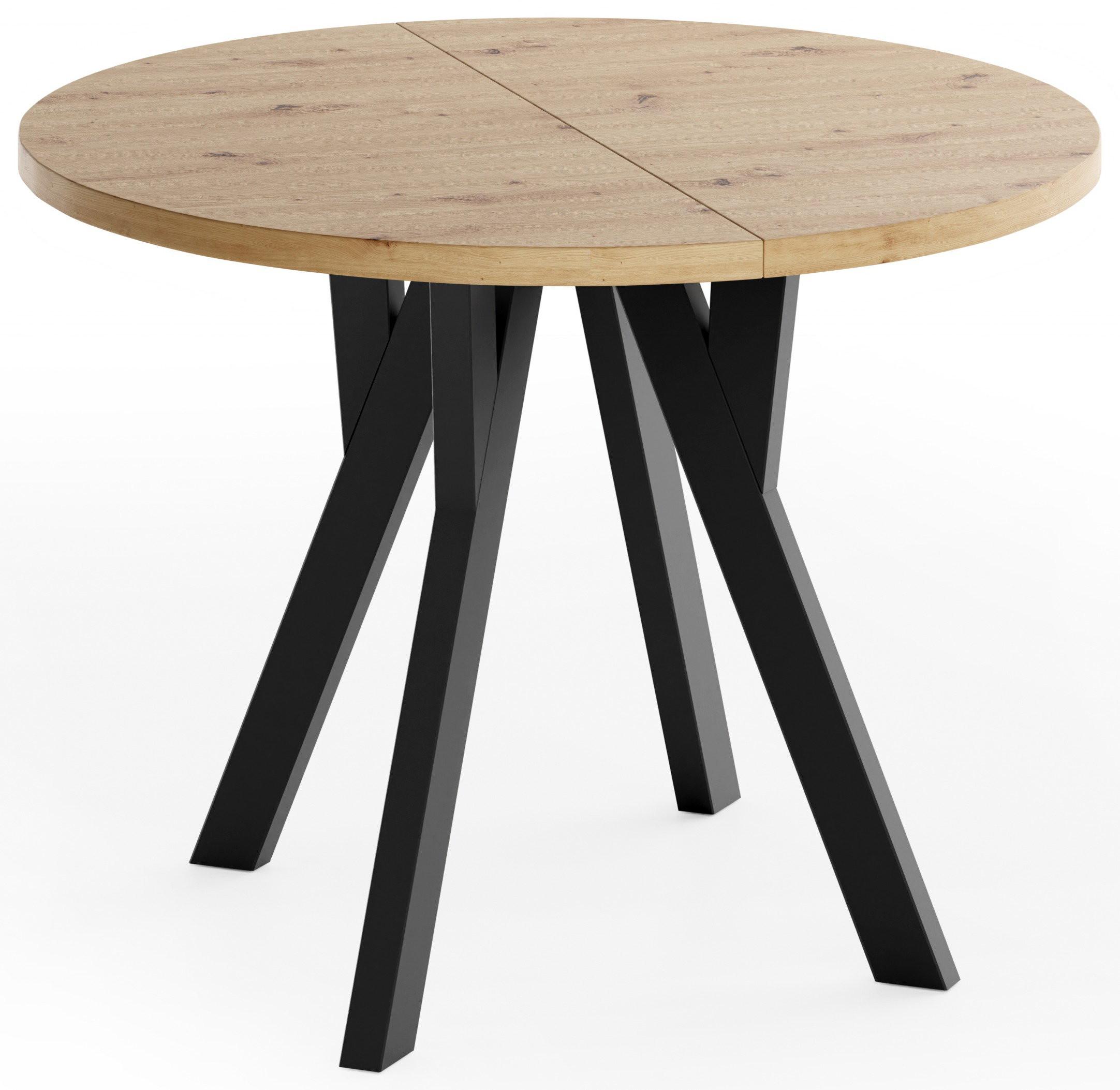 ESSTISCH Vero rund ausziehbar verlängerbar, Eiche Artisan Hellbraun 100-200/100/77 cm - Schwarz/Eiche Artisan, Holz/Holzwerkstoff (100/200/76.5cm) - WFL GROUP