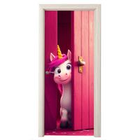 TÜRAUFKLEBER Einhorn - Rosa - Tür - Fantasie 80x215 cm - Türtapete - Pink, Kunststoff (80/0.1cm) - MuchoWow