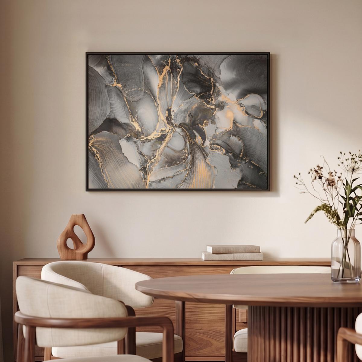 LEINWAND Bilder mit Rahmen - Grau - Luxus - Gold - Marmor - 80x60 - Dunkelgrau, Textil (80/60cm) - MuchoWow