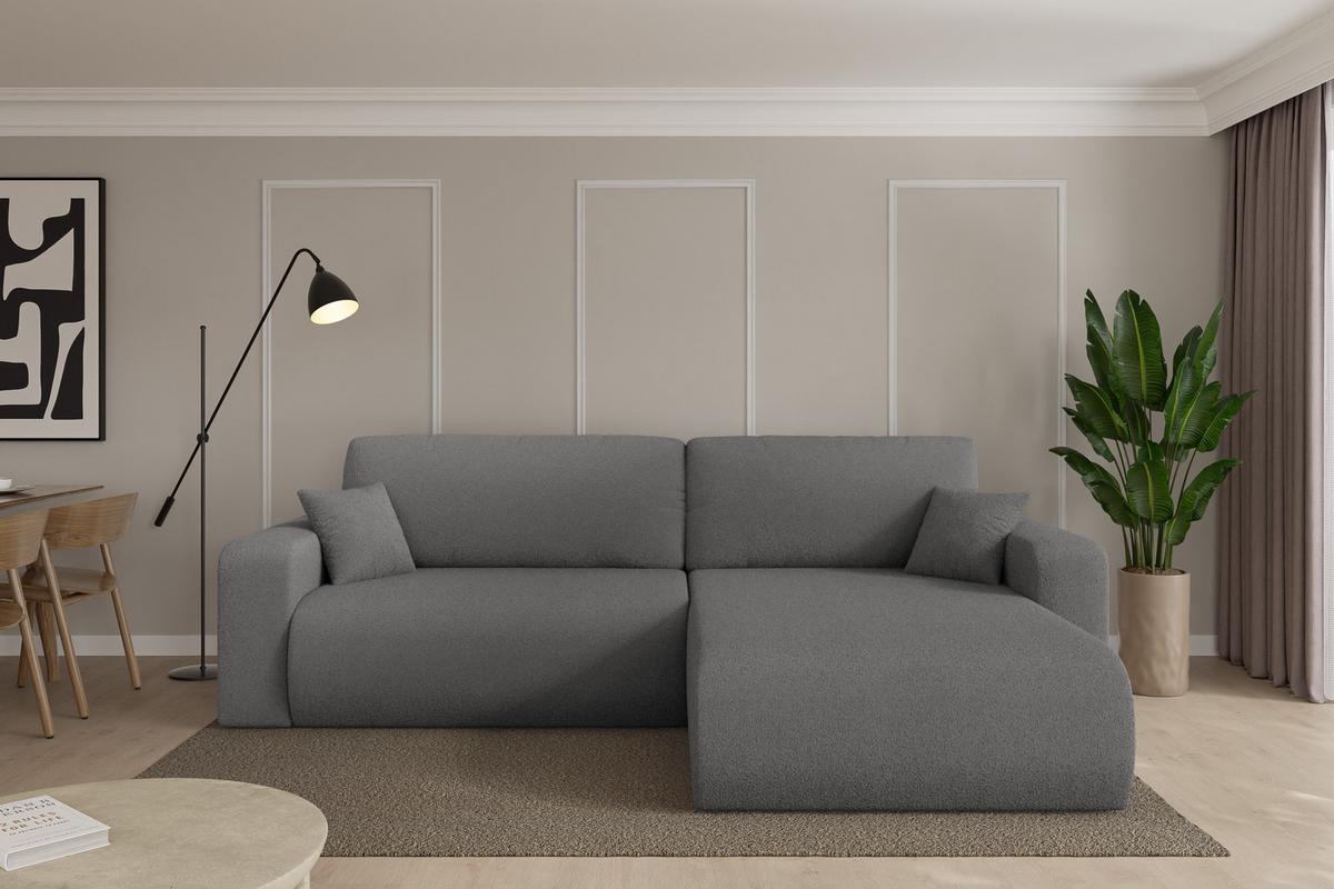 ECKSOFA mit Schlaffunktion Ottomane Rechts BERY-L 276x193x88 Grau Bouclé - Schieferfarben/Schwarz, Holzwerkstoff/Kunststoff (276/193cm) - ALTDECOR