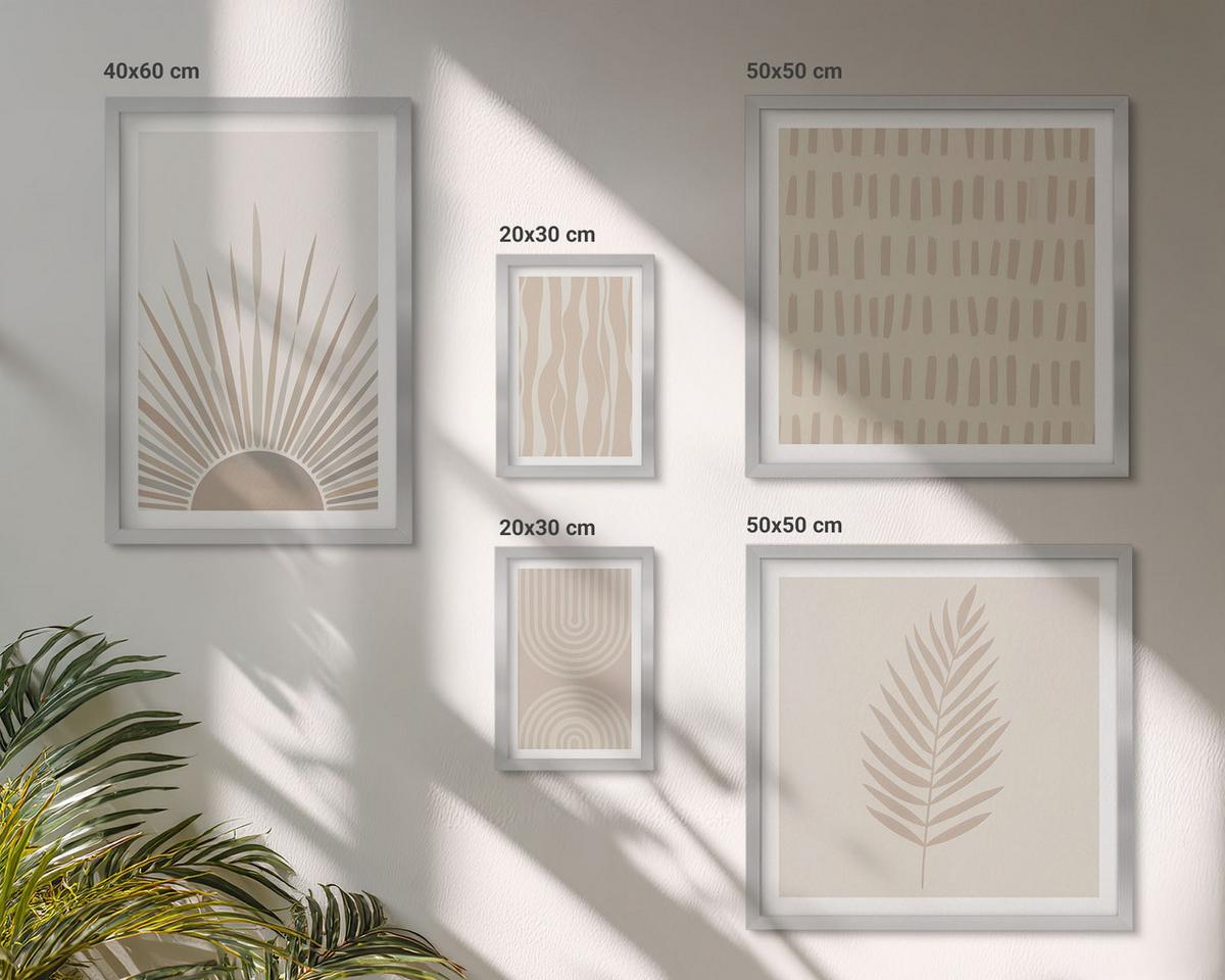 BILDER SET 5er Set - 50x50 cm & 20x30 cm & 40x60 cm Silberner Rahmen - Beige Pflanzenmuster - Silberfarben, Kunststoff (40/60cm) - TULUP