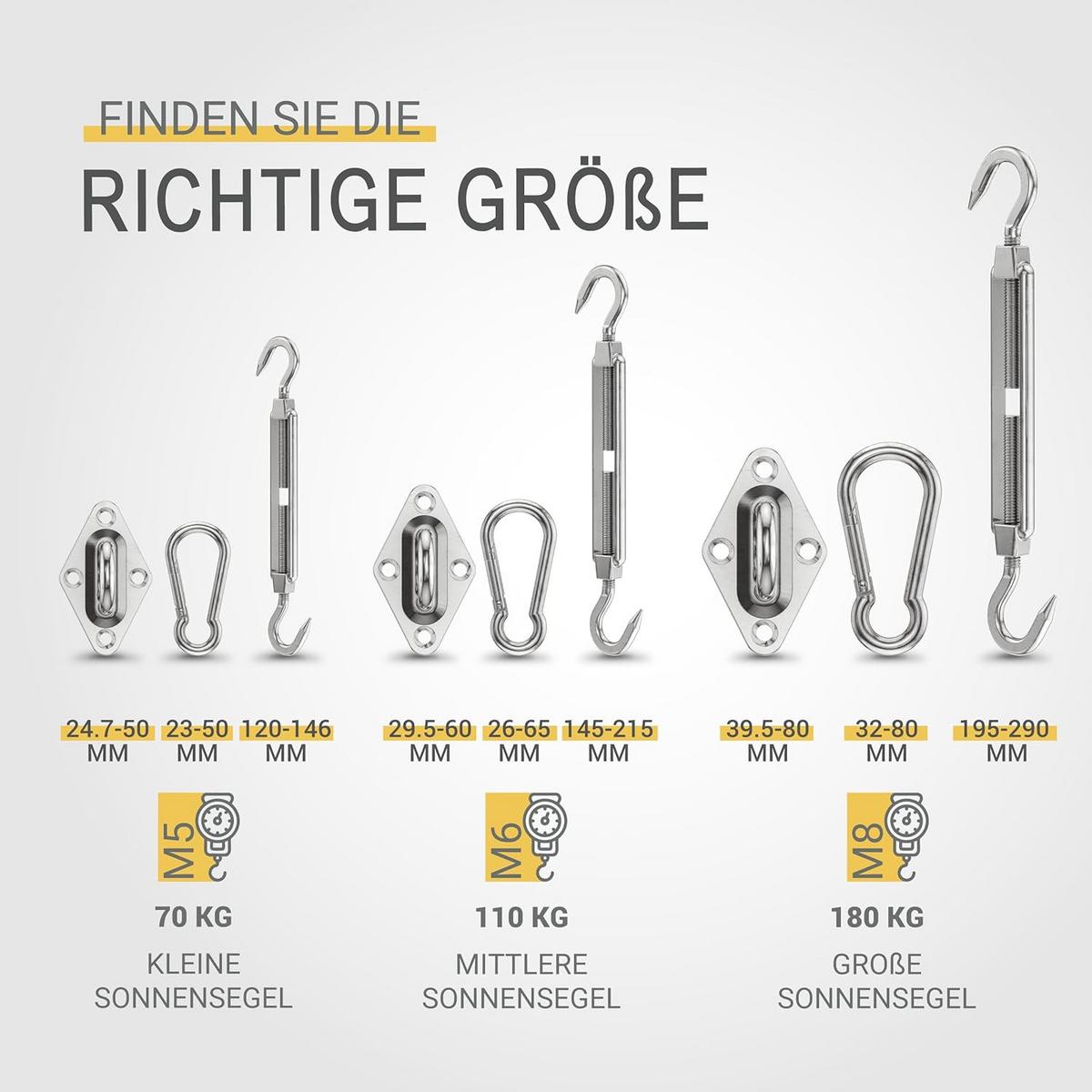 BEFESTIGUNGSSET SolVision für Sonnensegel M5 - Silberfarben, Metall (10/15cm) - Sol Royal