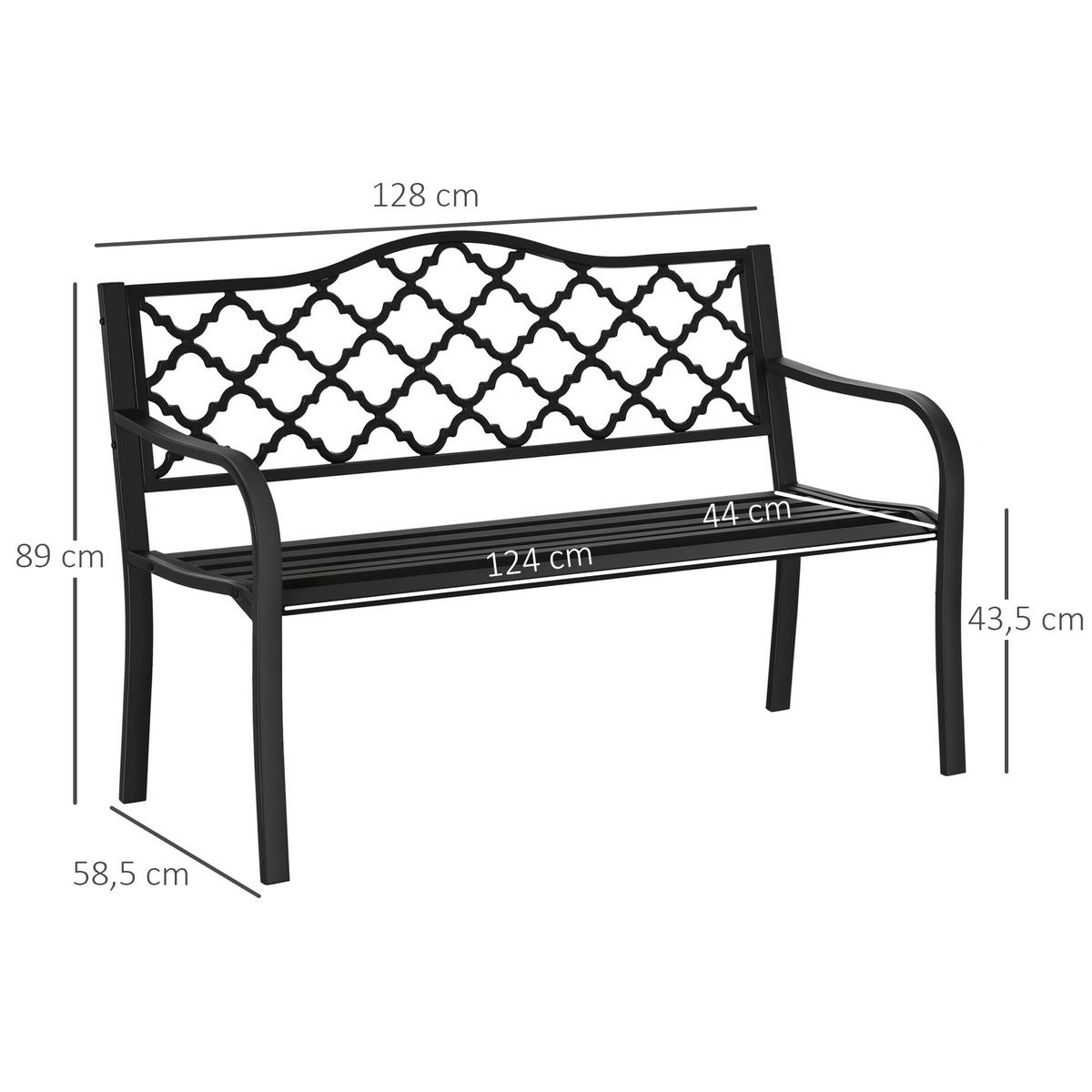 GARTENBANK, 2-Sitzer, bis 240 kg, 128 x 58,5 x 89 cm, Gusseisen, Schwarz - Schwarz, Metall (58.5/89/128cm) - Outsunny