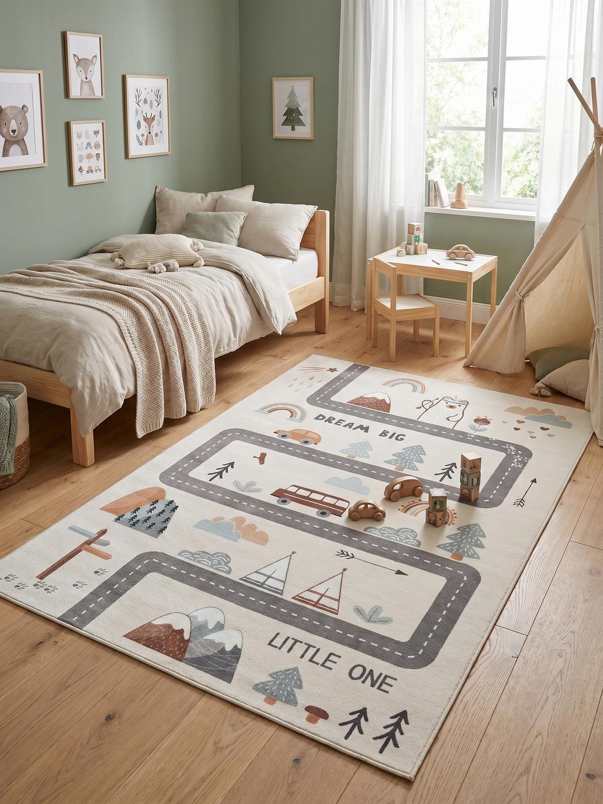 SPIELTEPPICH Waschbar TINO in Creme, mit Straßenkarten-Motiv, 80 x 150 cm - Beige, Textil (150/80cm) - KADIMA DESIGN