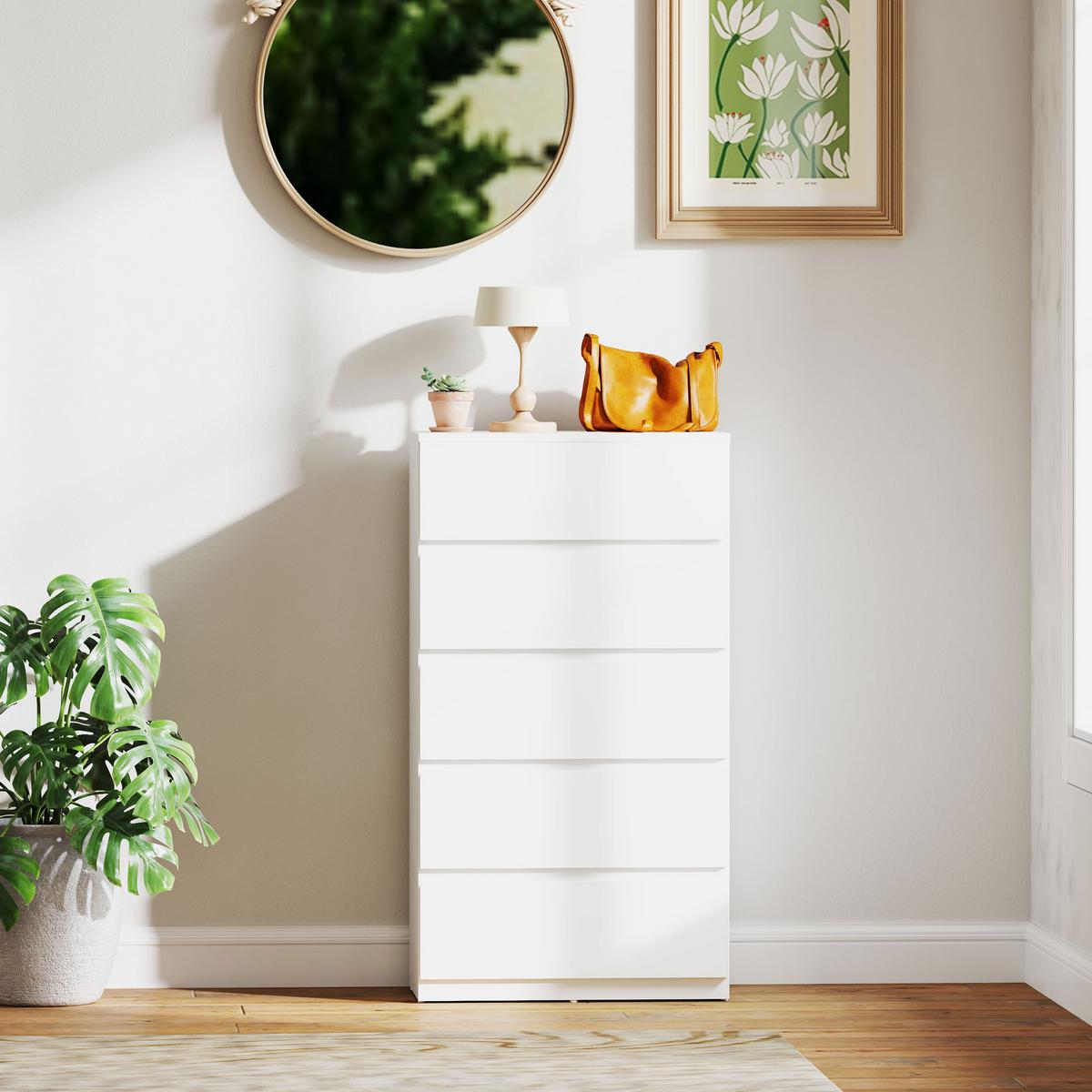 KOMMODE Schubladenschrank Sideboard mit 5 Schubladen, Weiß, 55 x 34 x 100 cm - Weiß, Holzwerkstoff (34/100/55cm) - HOMCOM