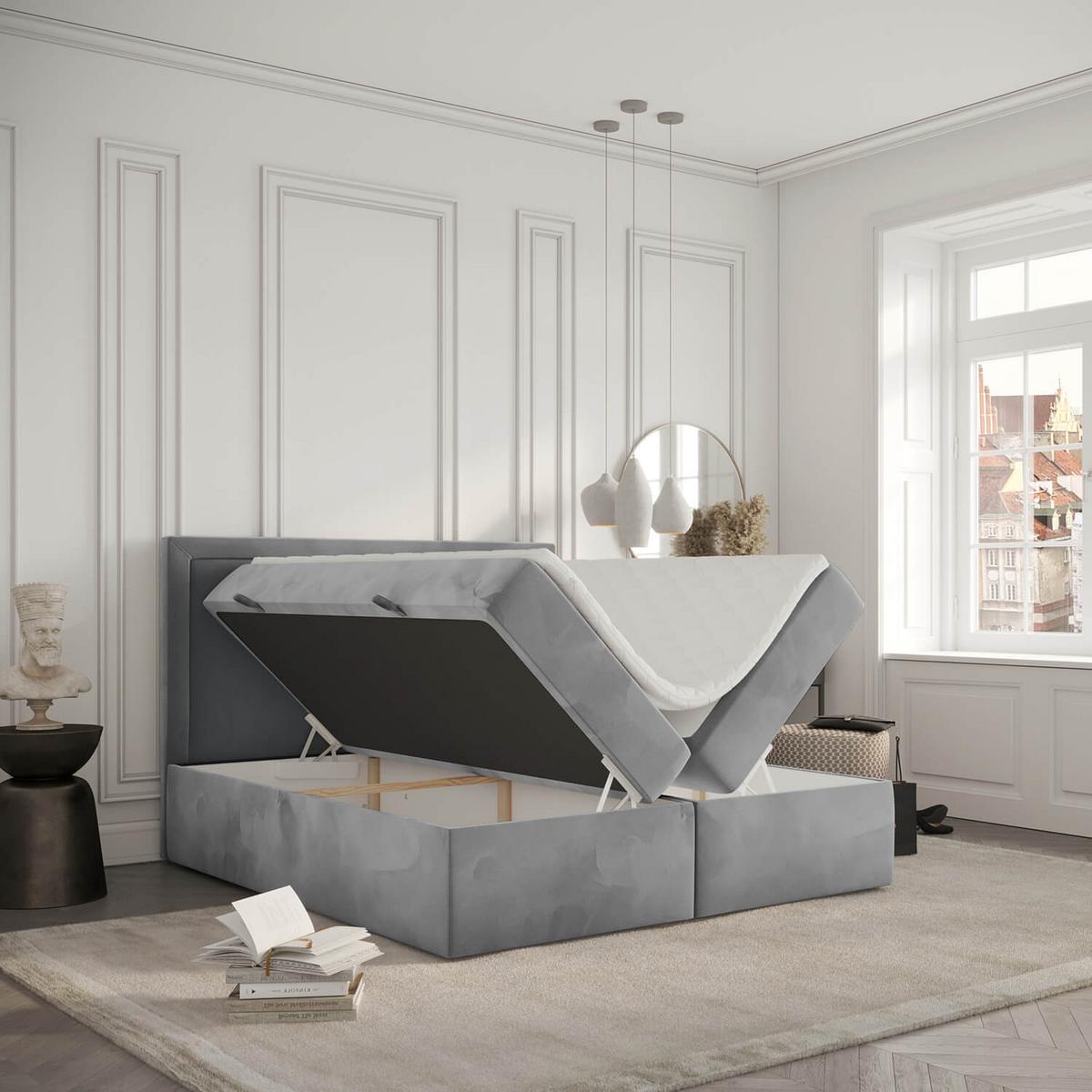 BOXBETT Jodan 200/200 cm Grau im Magic Velvet Stoff - Schwarz/Grau, Holz/Holzwerkstoff (200/200cm) - AltaBeds