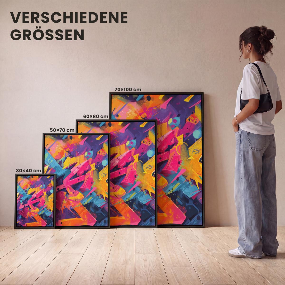 LEINWAND Bilder mit Rahmen - Abstrakt - Formen - Farbenfroh - 30x40 - Magenta, Textil (30/40cm) - MuchoWow