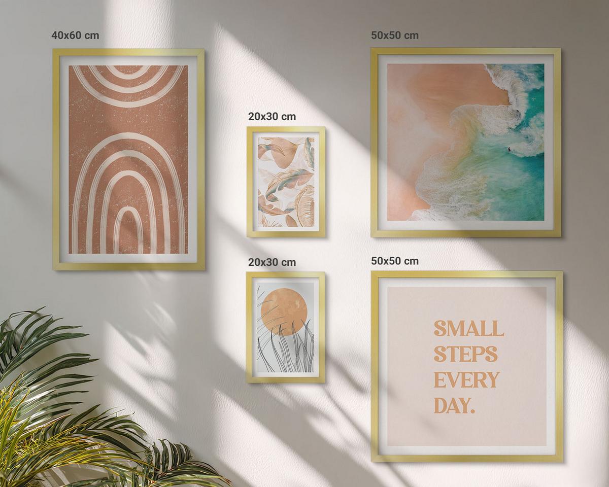 BILDER SET 5er Set - 50x50 cm & 20x30 cm & 40x60 cm Goldrahmen - Familie liebt Zuhause Aquarell - Goldfarben, Kunststoff (40/60cm) - TULUP